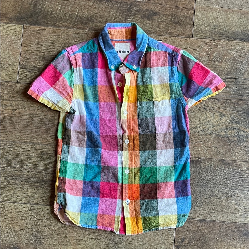 Mini Boden Colorful Plaid Button Down Shirt